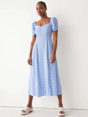 & OTHER STORIES puff sleeve midi dress floral print blue cottagecore size 10
